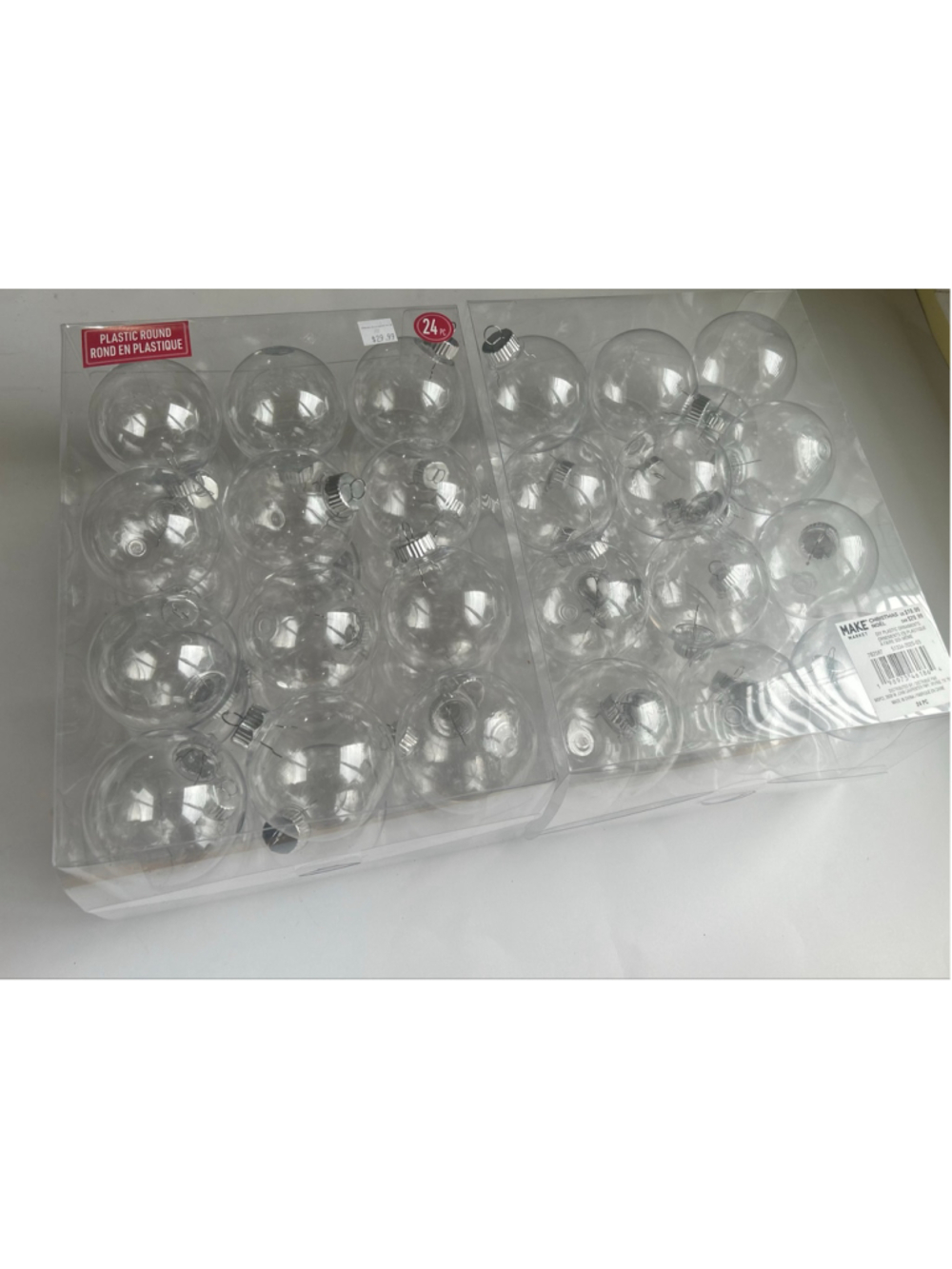 NEW 2 Sets Make Market Clear Plastic Round Ornaments 24-Piece Sets - Picture 6 of 6